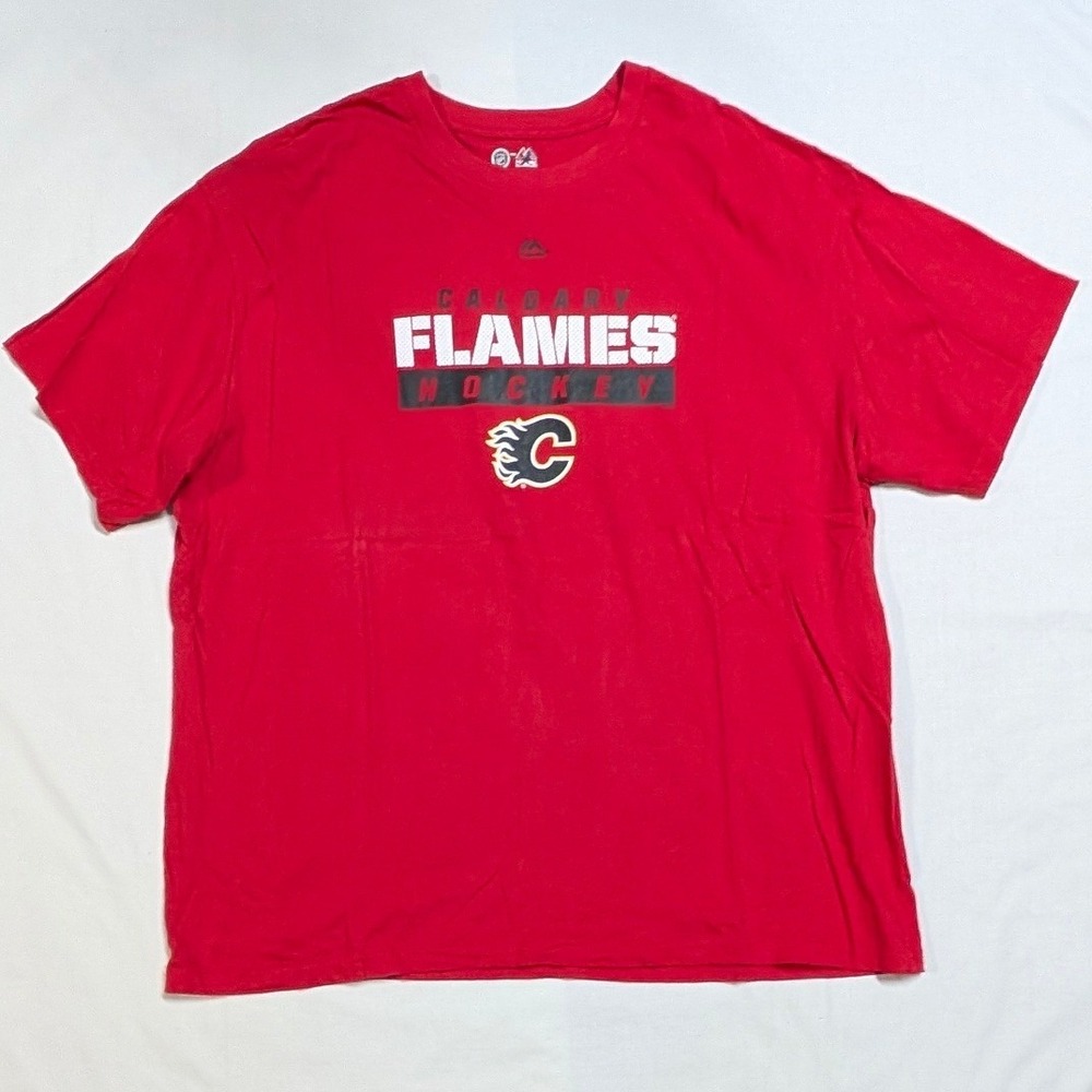 Majestic Calgary Flames NHL Hockey T-Shirt Mens 4XLT Red Cotton Graphic Tee